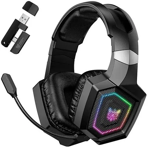 Наушники беспроводные Onikuma игровая гарнитура GT806 с подсветкой RGB черная - фото 1