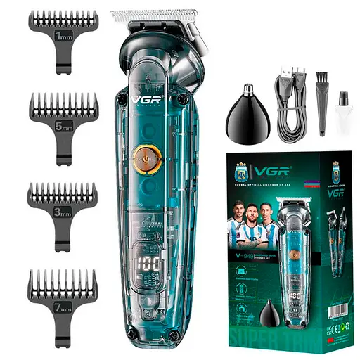 Триммер аккумуляторный VGR V-949 для бороды и носа IPX6 LCD (5 насадок)