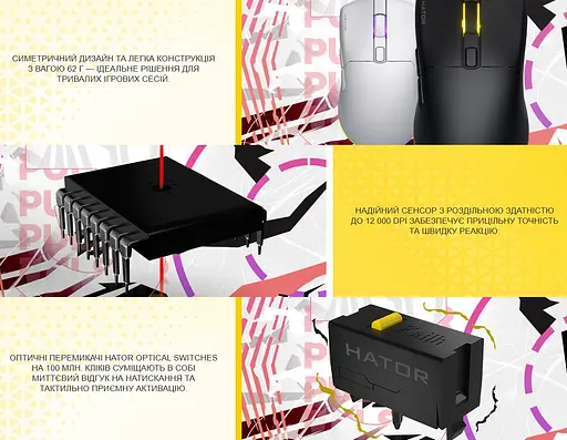 Игровая мышь HATOR HTM-611 Pulsar3 USB ESports Gaming 12000dpi 35G White - фото 7