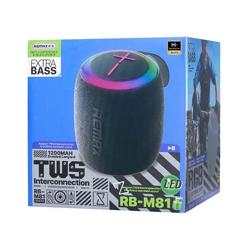 Портативная колонка Remax RB-M81 / RGB-подсветка / TWS / Bluetooth 5.4, USB, TF card / FM-радио / до 5 часов работы - фото 2