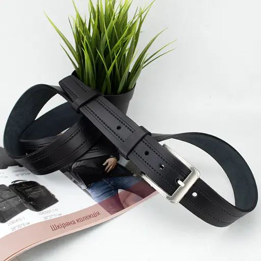 Ремень мужской кожаный батальный SF-3597 (150 см) черный под брюки - фото 3