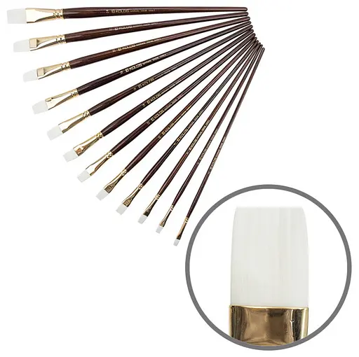 Пензель синтетика плоска Snow 1098F №10 довга ручка Kolos - фото 2