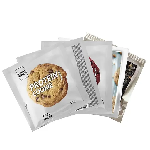 Набір печива протеїнового Craft Whey: Oatmeal г + Velvet + Cashew + Candy + Black 280 г (4 шт. х 60 г + 1 шт. 40 г)