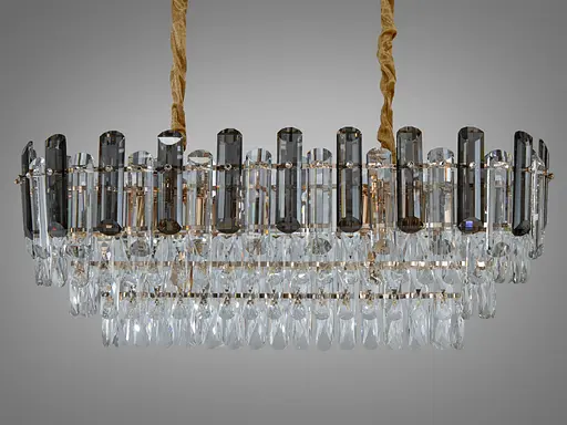 Кришталева люстра овальної форми для вітальні, зали на 8 ламп, золото - фото 1
