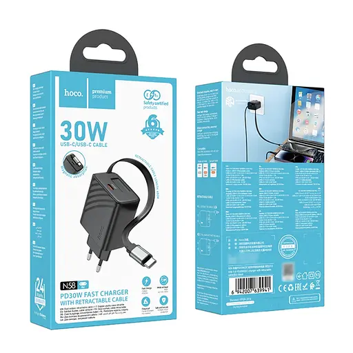 Зарядний пристрій Hoco N58 Type-C PD 30W + кабель Type-C чорний - фото 6