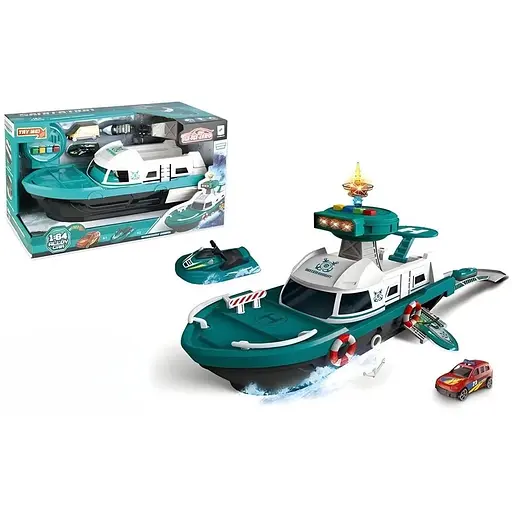 Корабль 660 A-249 парковка, звук, подсветка, инерция, масштаб 1:64, в коробке зеленый