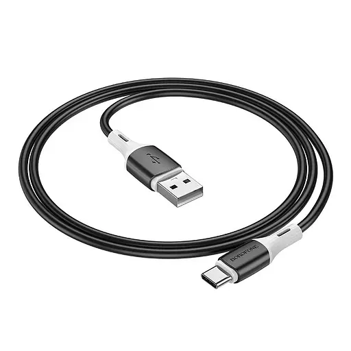 Кабель BOROFONE BX79 USB to Type-C 3A, 1m, silicone, silicone connectors, Black - фото 3