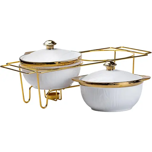 Мармітниця Yiwu порцелянова на 2 секції по 1 л золото  HP1039 - фото 4
