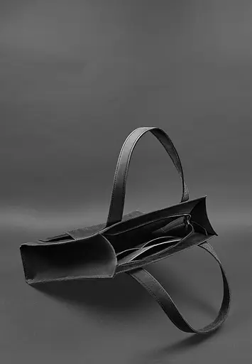 Шкіряна жіноча сумка шоппер Бетсі з кишенею чорна - фото 6