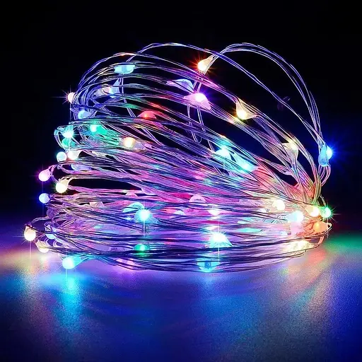 Гірлянда-нитка 10 м 100 LED різнокольорова на батарейках срібний провід - фото 1