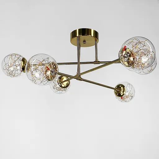 Латунная LED люстра на 6 прозрачных плафонов со встроенными светодиодами Line.F K 26/6 AB - фото 6