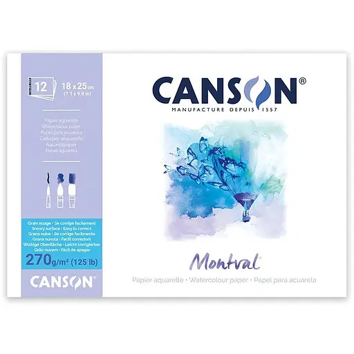 Склейка для акварели MONTVAL 270 г/м2 12 л натуральная белая крупная зерна Canson