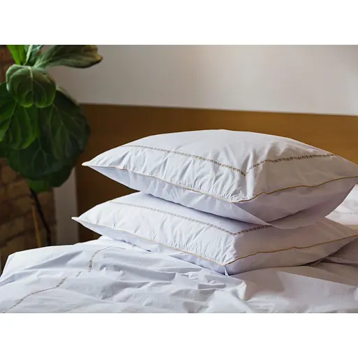 Комплект постільної білизни Ecotton Premium євро перкаль вишивка з бежевим кантом (25144) - фото 4