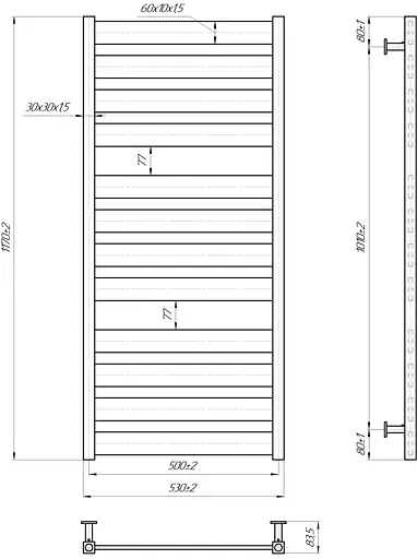 Водяна рушникосушка Mario Inox Санті 1170x530/500 1.7.044606.P, Хром, нижнее - фото 4