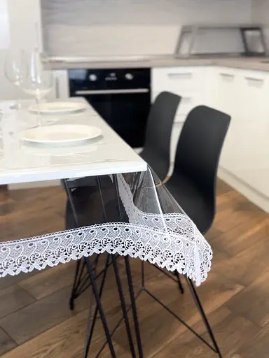 Силіконова скатертина з білим мереживом 7 см 320х120 см - фото 6