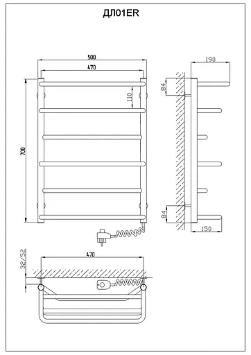 Электрический полотенцесушитель Kosser Лотос 700x500/6 ЕR рег. ДЛ01ER, Хром, Правое - фото 5