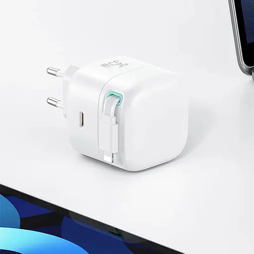 МЗП Usams US-CC209 GaN With Lightning Magnetic Retractable Cable Module XMF Ser. 35W (2USB-C) White - фото 4