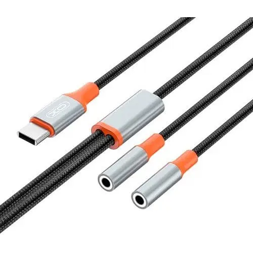 Адаптер XO NB-R269B Couple Cable Type-c to Dual 3.5 Female Adapter 1.2 м Черный - фото 1