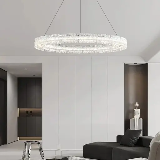 Підвісна люстра із пластинами у вигляді прозорих крижин Ø 80 см | Line F | Арт. MJ371-800 BK - фото 1