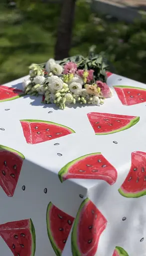 Водоотталкивающая Скатерть Принт Арбузы 220х140 см (+ 4 салфетки 30х40) - фото 7