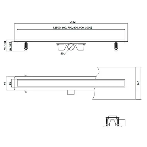 Трап душевой с двухсторонней решеткой Cersanit Tako 90 см Черный 30412 - фото 2