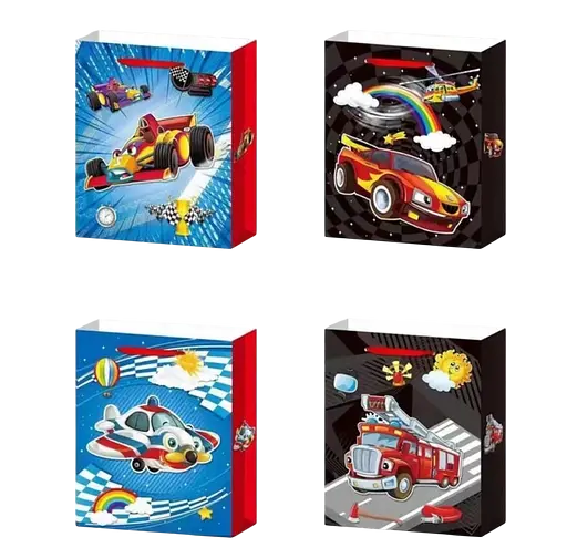 Подарунковий пакет, 150 г/м², Іграшкові авто 2, 32x45x10 см, 6 шт. в упаковці (В асортименті)