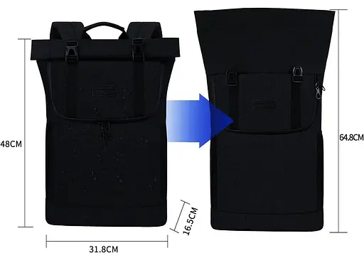 Офисный рюкзак с отделением для ноутбука 15,6 Roll Top черный Kroser sum0028812 - фото 3