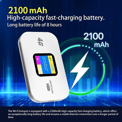 JICICUXI Портативный Wi-Fi для путешествий, маршрутизатор 4G MiFi со слотом для SIM-карт, скорость 150 Мбит/с, аккумулятор 2100 мА - фото 3