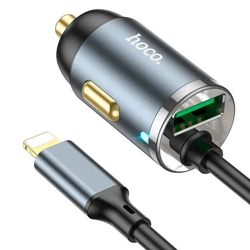 Адаптер автомобильный HOCO Lightning Cable car charger NZ7 1USB 20W серый - фото 3