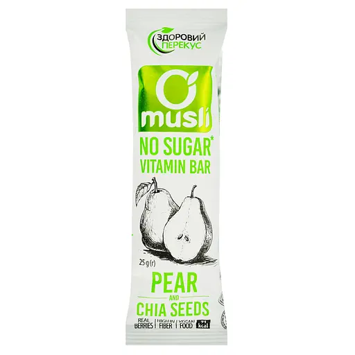 Батончик-мюсли Здоровый перекус Груша-семена Чиа 25 г