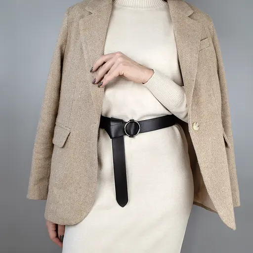 Ремень женский кожаный черный HC-3471 (130 см) под пиджак и пальто - фото 9