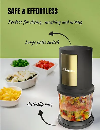 Электрический мультичоппер Bestron AKC200GP с двумя режущими лезвиями и емкостью 500 мл, большая импульсная кнопка, 3000 об/мин - фото 3