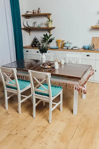 Скатертина силіконова з бахромою рожева пудра 310х120 см - фото 3