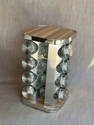 Органайзер набір для спецій на підставці, що обертається, Edenberg EB-18005 16 ємностей для зберігання спецій Сірий - фото 2