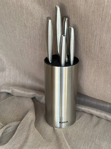 Универсальный набор 5 кухонных ножей с подставкой из ножей нержавеющей стали для кухни Magio MG-1093 Серый - фото 3