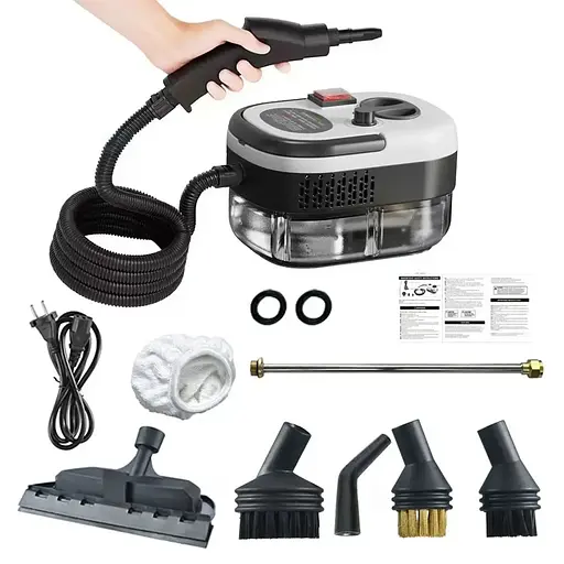 Ручний багатофункціональний пароочисник Steam Cleaner 2500W з набором додаткових насадок 9 в 1 Білий/Чорний - фото 2