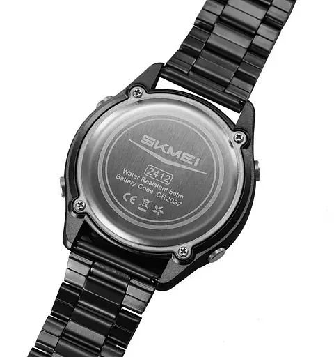 Часы мужские наручные спортивные Skmei 2412 со стальным браслетом (Черный) - фото 3
