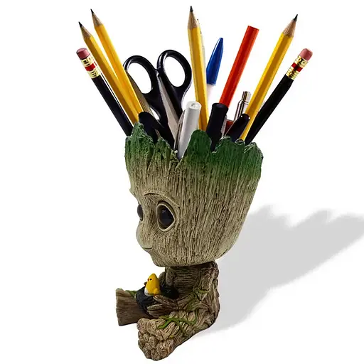 Горшочек для вазонов и канцелярии Грут Groot G9 Малыш с птенцом + круглая подставка - фото 8