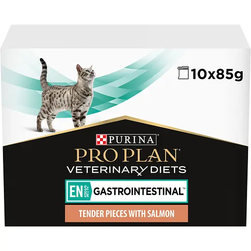 Уцінка. Вологий корм для кошенят та дорослих котів Purina Pro Plan Veterinary Diets EN Gastrointestinal з лососем 850 г (10 шт. x 85 г) (12331739) - фото 1