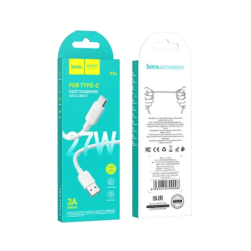 Дата кабель Hoco X96 Hyper USB to Type-C 27W (1m) White - фото 2