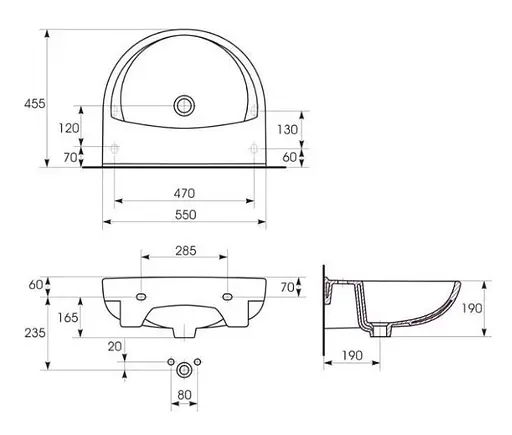 Раковина Cersanit President 55 см без отверстия для смесителя Белый K08-101 30412 - фото 3