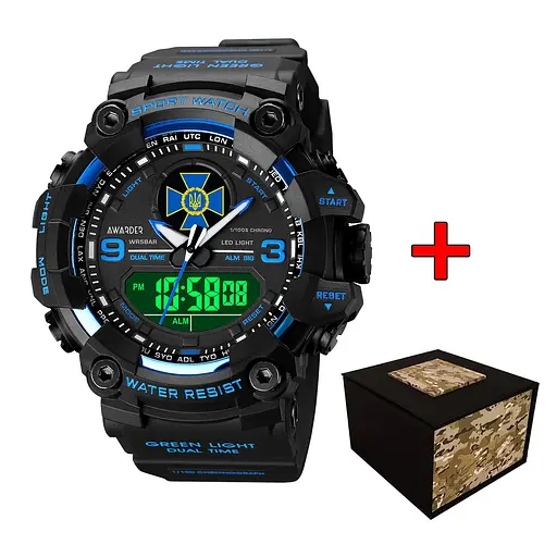 Наручные часы мужские 001BUSBU СБУ Чорные с синим + Коробка. Awarder acs0031786