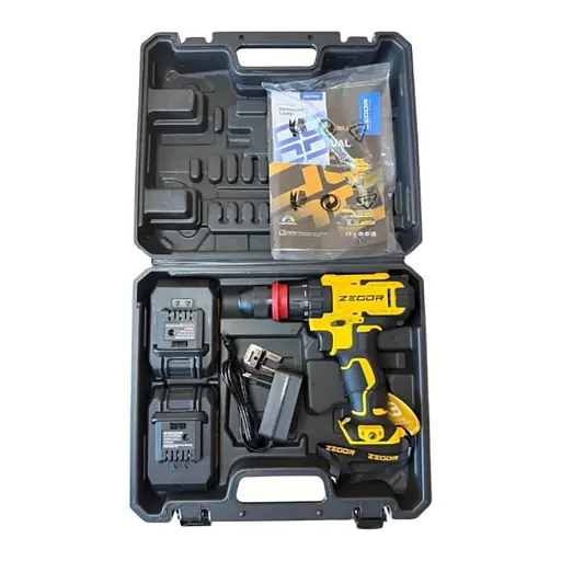 Шуруповерт профессиональный аккумуляторный Zegor CDP-21Q/21В/37 Нм/две скорости/2 батареи 21 В 2 Ач/реверс/подсветка/кейс
 - фото 2