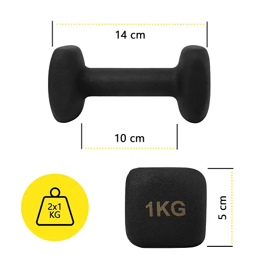 Гантелі вінілові Cornix Square 2 x 1 кг XR-0406 Black - фото 2