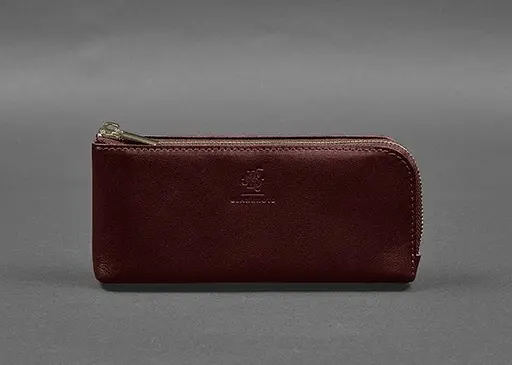 Кожаный портмоне-купюрник на молнии 14.0 бордовый - фото 1