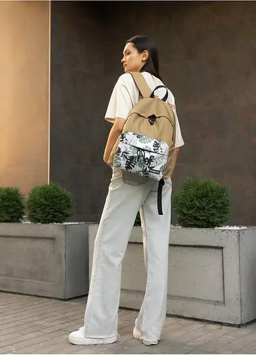 Женский рюкзак Sambag Active песочный тканевый с принтом "monstera" 40 х 33 х 14 см (11811144) - фото 2