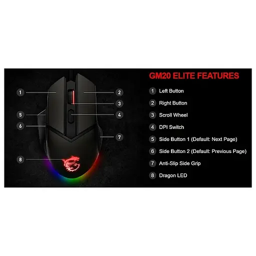 Миша ігровий маніпулятор MSI GAMING CLUTCH gm20 Elite - фото 9