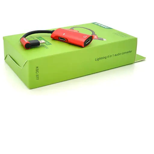 Аудіоконвертор iKAKU KSC-377 MAIQI 4 in 1 audio converter Lightning, Red, Box