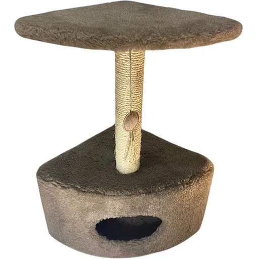 Дряпка Природа Д11у для котів кутова з будкою бежева 39x39x65 см [CD] - фото 1