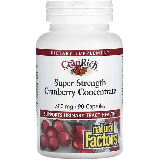 Экстракт клюквы Natural Factors CranRich Cranberry Concentrate Super Strength, 90 капсул для здоровья мочевыводящих путей